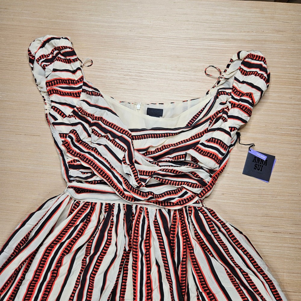 Anna‎ Sui Silk Striped Dress Women 13 Multi-Color NEW Designer Boho Target